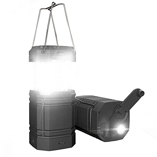 Camping Lantern, Rechargeable Camping Lights with Solar, Hand Crank and USB Charger, Collapsible Tent Light with Handles, Portable Electric LED Light for Outdoor Camping and Tent