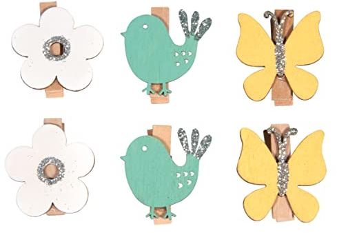 Rayher Mollette Legno Farfalla + Uccellino, Colori Misti, 3-3.5 cm, Busta Blister 6 Pezzi, 46646999