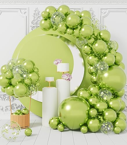 AULE Globos Verde de Cumpleaños: Kit de Arco de 100 Piezas Guirnalda Globos Helio Verde Fruta Metalizados para Fiesta Bodas Bautismo