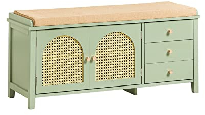 SoBuy Banco Zapatero Entrada Recibidor - Banco Almacenaje Multifuncional, 3 Cajones y 2 Puertas, Zapatero con Asiento, Ideal para Pasillo y Dormitorio, Madera de Ingeniería, Blanco - FSR129-GR