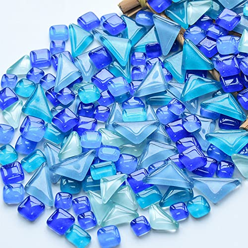 BTMIEY 500 g unregelmäßige Glas-Mosaikfliesen zum Basteln, winzige, zufällige Farbe, DIY Kreativ für Heimdekoration, Vasen, Tassen, Bilderrahmen, Blumentöpfe (blaue Serie), 1 3 cm