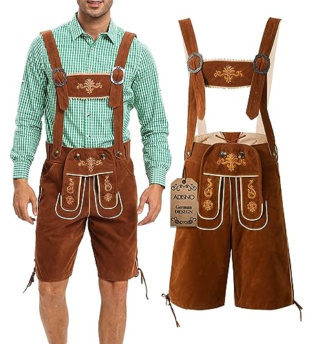 Adisno Lederhosen, Lederhosen Hombre, Lederhosen Oktoberfest, Color Marrón, Bordado, Material De Franela, Marrón, 48