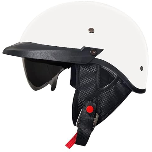 Casque rétro pour cyclomoteur, demi-coque avec certification ECE, casque de scooter, cruiser chopper, casque anti-collision, demi-casque de moto avec visière pour homme et femme, adulte, blanc, M