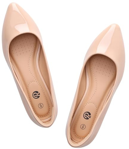 Rekayla Nude Flats Women's Pointed Toe Ballet Flats Shoes for Women Comfortable Slip On Dress Shoes for Work Office Casual Daily Wear, Patent Nude Size 7