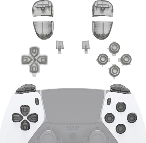 eXtremeRate Boutons de Remplacement pour ps5 Edge Manette, D-Pad Share Options Home Face Boutons R1 L1 R2 L2 Triggers Compatible avec ps5 Edge Controller, Transparent Noir