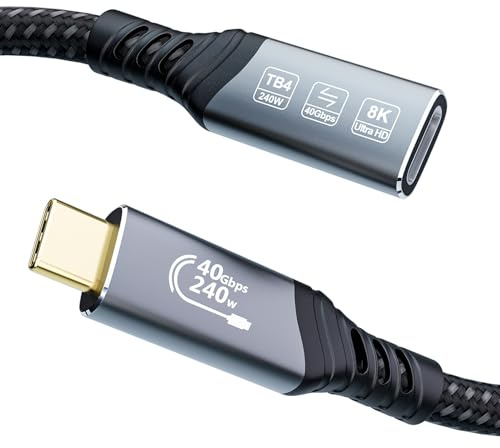 EUDOBEL Alargador USB C 1m, USB 4 40Gbps Alargador Thunderbolt 8K@60Hz 4K@144Hz, Cable USB Tipo C Extension 240W para Thunderbolt 4, Thunderbolt 5, Switch, MacBook, iPad Pro, VR, SSD
