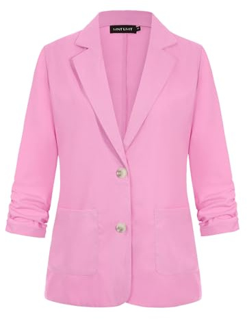 LADI TREND Blazer de lino y algodón con manga 3/4 fruncida para mujer, ligera, para verano, elegante, con botones y bolsillos