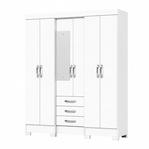 Vicawu Armario Infantil Antares con Espejo, 6 Puertas y 3 Cajones – Moderno y Funcional - Blanco