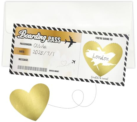 DIPZO Cartolina da grattare personalizzata, 1 biglietto viaggio con busta, rivelazione sorpresa della destinazione per compleanno, San Valentino, famiglia & partner