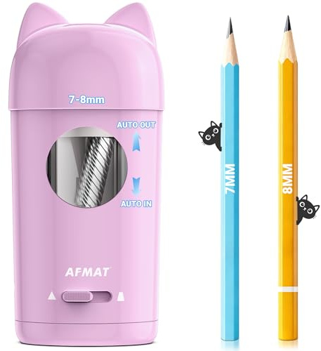 AFMAT Electric Pencil Sharpener, Automatic Pencil Sharpener, Auto in & Out, Colored Pencil Sharpeners for φ7-8mm Pencils, Rechargeable & Cordless, Battery Powered for Classroom Home School PSX9