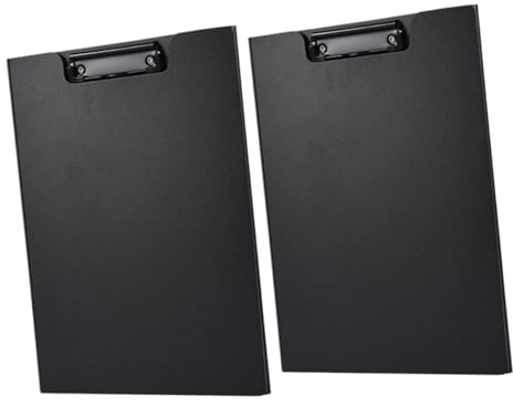 DIKACA 2 pezzi Portablocco in Plastica Nera Cartellina Rigida con Clip Doppia Portadocumenti Leggeri e Compatti per Ufficio Scuola e Riunioni Tavoletta Scrittura Portablocco per