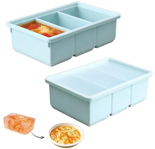 yolzhxe 2 st Souper Cube Silikonfrysform, 3 fack Silikonisform med lock, varje cell är 200 ml för buljong, sås och stora isbitar för frysning