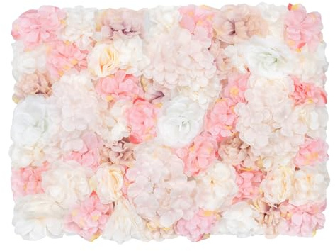 Artificial Flower Wall Panel 12PCS 60x40cm Silk Fake Flowers for Decoration Outdoor Indoor Wedding Party Floral Backdrop Home Garden Privacy Screen Silk Wall Flower Mat (White, Yellow, Pink)