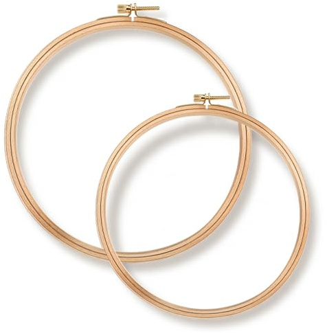 Nogeqi 2 Pack Embroidery Hoop Frame, Round Cross Stitch Hoop, 6 Inch/8 Inch Adjustable Bamboo Embroidery Ring Circle for Cross Stitch Needlework Sewing Kits Craft DIY Supplies (2 Size)