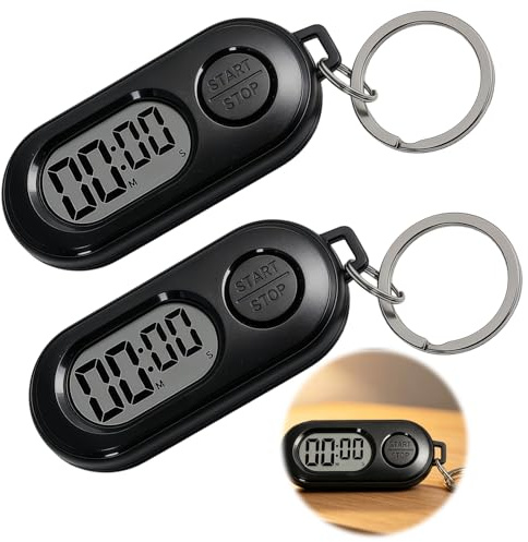 2PCS Mini Stopwatch Timer Keychain Digital Countdown Sports Clip Black