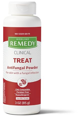 Medline Remedy Clinical Antifungal Powder (3 oz Bottle), Vanilla Scent, 2% Miconazole Nitrate, Treats Athlete's Foot, Jock Itch, Ringworm, Skin Folds, Infection, Talc Free, Soothes Burning & Chafing