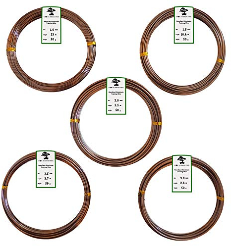 Grow A Bonsai Tree Eloxiertes Aluminium Bonsai Draht 5-Größe Starter Set - 1,0mm, 1,5mm, 2,0mm, 2,5mm, 3,0mm (45 Meter Insgesamt) - (5 Größen, Braun)