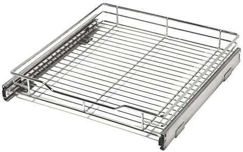 Smart Design Pull Out Cabinet Shelf,Medium,Smooth Roll Extendable Sliding Drawer,Holds 100 lbs,Steel Metal Wire,Sink Tray, Kitchen Organizer Basket, Pantry Spice Rack,14.5 Inchx18-35,Chrome