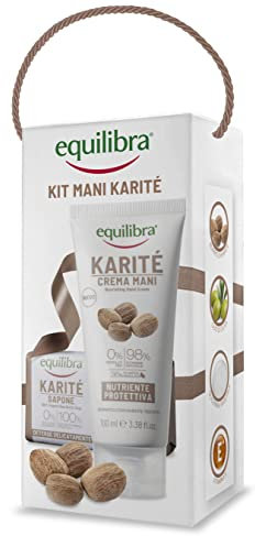 Equilibra Corps, Kit Mains Karité, Crème Mains Karité Nutritive et Protective, Savon 100% Légumes Karité Délicate, Boîte Cadeau