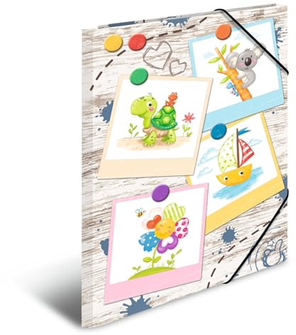 HERMA 19796 - Carpetas A3 para jardín de infantes, diseño de Sandpit Friends, 3 unidades, cartón con impresión interior y banda elástica, juego de carpetas de cartón resistente para niños y niñas