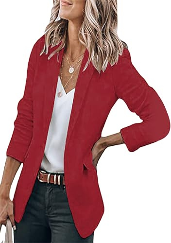EFOFEI Lady Formal Anzug Jacke Einfache Strickjacke Anzug Tailo Strickjacke Blazer Slim Anzug Kleid Weinrot S