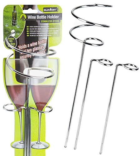 VFM - Wine Bottle & Glass Holder 3 Piece Steel Picnic Set, Garden Drinks, Picnic, Alfresco Dining, Couples, Camping, Portable, Outside, Wine Stand
