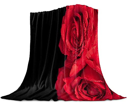 3D-Decken Rote Rose Blume Schwarze Koralle Decke Winterblatt Tagesdecke Schlafsofa Überwurf Licht Dünne Weiche Warme Flanelldecken Königin
