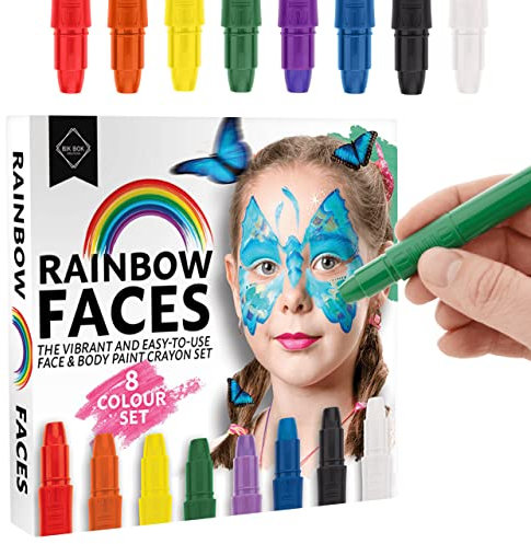 Bik bok creations Set of 8 Rainbow Face Paint Crayons for All Ages - Ideal for Kids and Adults Perfect for Parties, Halloween, and More!