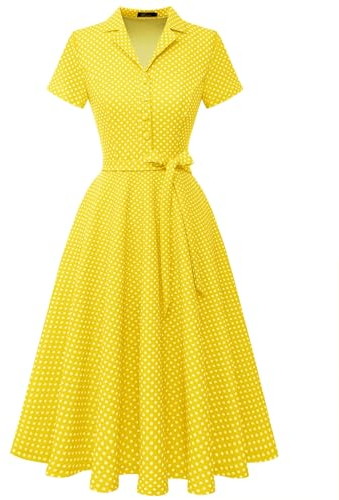 Wedtrend Rockabilly Kleid Damen Vintage Kleid Damen Abendkleid Gelb Kleid Damen Freizeitkleid Sommer WTP30001 YellowSmallWhiteDot S