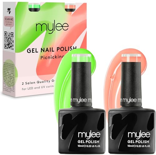 Mylee Gel Nail Polish Colour Set 2x10ml [Picnicking Duo] UV/LED Soak-Off Nail Art Manicure Pedicure for Professional, Salon & Home Use [Spring/Summer 2024] - Long Lasting & Easy to Apply