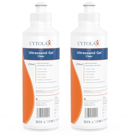 2 x 250 ml Cytolax ultraljudsgel, tjock klar | ledande hög viskositet klar överföringsgel | Doppler-maskin | allergivänlig icke-irriterande fläckfri, UKCA CE-certifierad