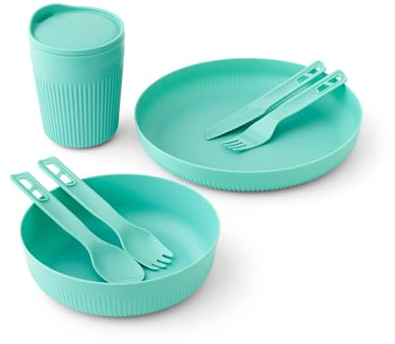 Sea to Summit - Passage Geschirrset - 7-teilig - Teller, Schüssel, Iso-Becher & Besteckset - Spülmaschinen- & Mikrowellenfest - BPA-frei - Campinggeschirr aus glasverstärktem Polypropylen - 324 g
