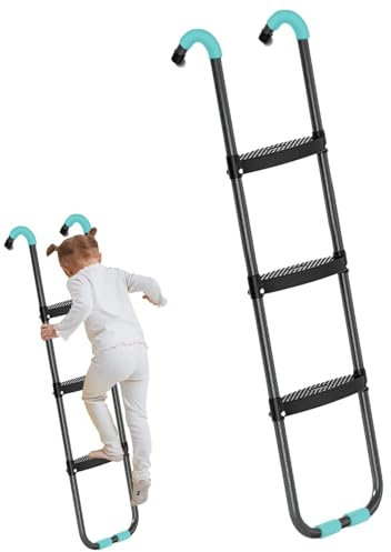 Fukamou Trampolinleiter,Trampolinkletterer,2 Stufen/3 Stufen breite, robuste Stahlleiter mit Rutschfester Stufe - Robuste, rutschfeste Stahlleiter für Trampoline