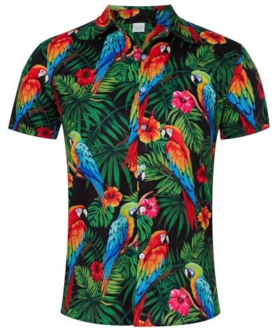 AIDEAONE Hawaiiskjorta för män, kortärmad tropisk skjorta i avslappnad stil, med knappar, XL