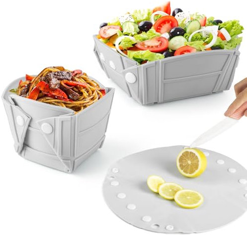 CHSEEO Set di ciotole e piatti pieghevoli in silicone, stoviglie da campeggio pieghevoli, tagliere per casa e viaggi, salvaspazio (grigio)