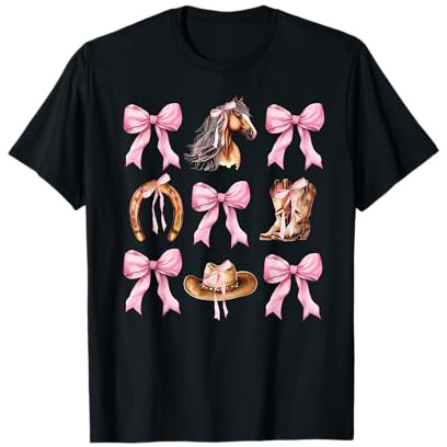 Western Girl Country Rodeo Pink Cowgirl Horse Coquette Bow T-Shirt