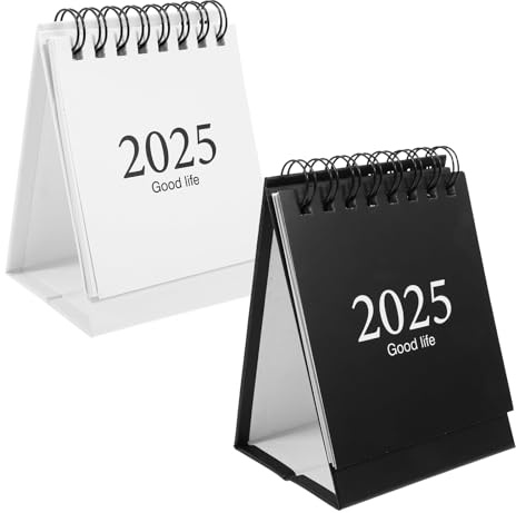 2 Pcs Mini Desk Calendar 2024/2025, Pocket Calendar from July 2024 to December 2025, Solid Color Small Desktop Calendar with Stickers, Tiny Calendar for Home Office School (White+Black)