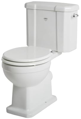 Milano Elizabeth White Round Close Coupled Toilet WC Soft Close Wood Seat
