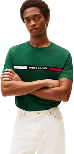 Tommy Hilfiger T-Shirt Maniche Corte Uomo Scollo Rotondo, Verde (Ornamental Green), M