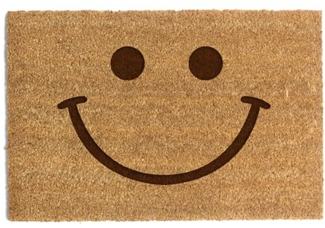 Happenings Paillasson en fibre de coco - Amusant motif « Smile :) » - Cadeau pour la maison (40 x 60 cm)