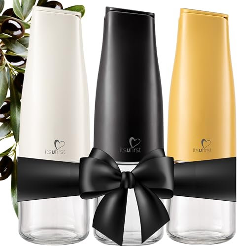 Olive Oil and Vinegar Dispenser Set - 3 x 500ml Auto Flip, Non-Drip & Non-Spill Glass Pourers – Leakproof, Easy To Clean, Oil Bottles for Kitchen, Vinegar Drizzlers for Cooking, Pack Of 3 (W+B+Y)