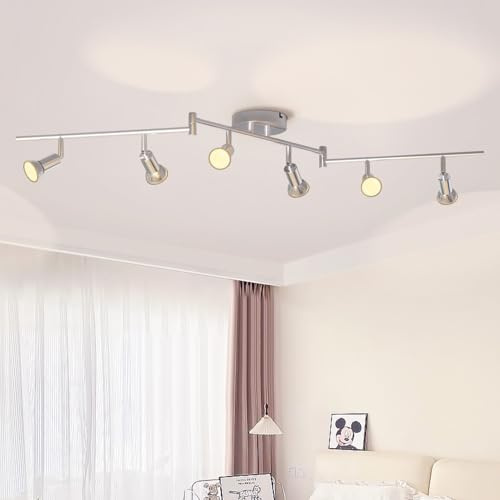 LVWIT Lámpara de Techo LED Giratoria, 6 Vías, Modernas Lámparas de Techo de Cocina, Accesorios de Luz, Luz de Techo GU10, Lámpara de Techo para Salón, Dormitorio, Comedor (Cromo Blanco,Sin Bombillas)