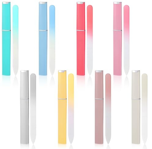 8 Pack Glass Nail Files for Natural Nails Double Sided Etched Crystal Glass Nail File with Case Professional 8 Colors Macaron Gradient Buffers Nails Care Tool Gifts for Women Travel Gifts Package