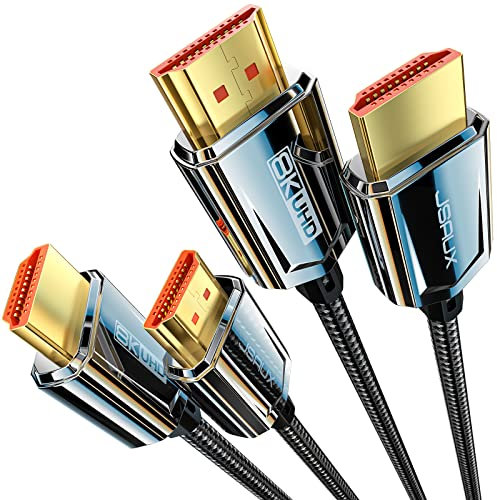 JSAUX 2 Stück 8K HDMI Kabel 5M, HDMI 2.1 Kabel Ultra High Speed 48Gbps, (8K@60Hz 4K@120Hz 144Hz) HDMI Kabel, eARC HDR10 HDCP 2.2 & 2.3 3D, Kompatibel mit PS5 / X-Box/UHDTV/Blu-ray Player/Monitor
