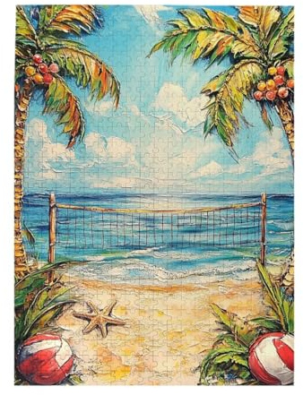 CDSASHCA Tennis Preliminaries on The Beach 500 Piece Adult Wooden Puzzle - Summer Vacation Fun Puzzles,Ideal for Hands-on Skills,Spell Out Your Child's Dream Kingdom,Gifts for Family,Friends