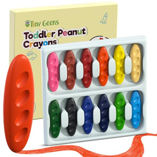 TinyGeeks 12 Wachsmalstifte ab 2 Jahre + Malstifte ab 2 jahre | Malen kinder ab 2-4 | Stifte Kleinkind | Wachsmalstifte ab 3 jahre | Erdnuss-Buntstifte