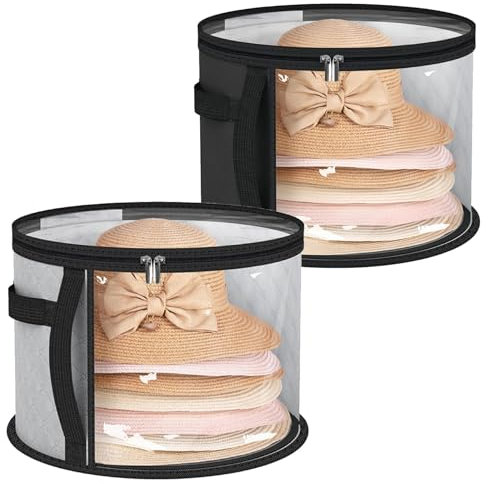 fufupaw 2 Stück Hutschachtel Rund Mit Deckel, 42 * 42 * 26 cm Hutschachtel Rund, Praktische Hutschachtel Für Alle, (1 Grau, 1 Schwarz), Ideal Zur Aufbewahrung Von Hüten Und Mehr