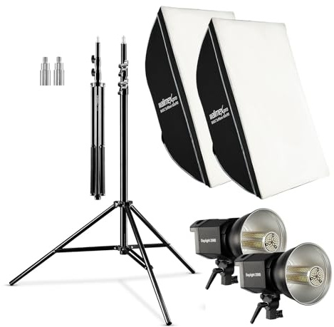 Walimex pro Set Estudio fotográfico con 2 Luces de Estudio LED de 35 W 2 softbox de 90 x 60 cm 2 trípode hasta 256 cm Temperatura de Color 5000 K Soporte con amortiguación de Muelle