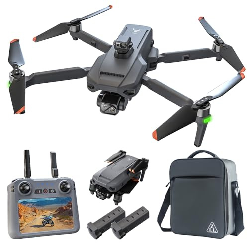 X-Verse SG909 drönare med 4K-kamera, fjärrstyrd skärm, 3-axlad gimbal, 6 km fjärrkontroll, undvik hinder i 4 riktningar, quadcopter drönare för vuxna