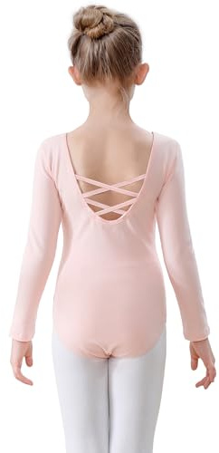 FONLAM Balett Dans Leotard Flickor Bomull Trikå för Rytmisk Gymnastik Långärmad Danskläder Balettdräkt (9-10 år, Rosa)